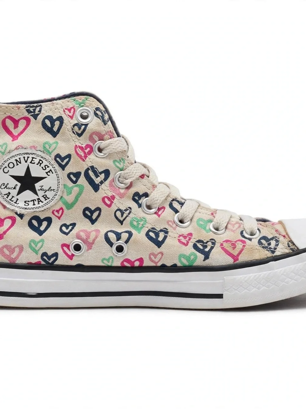 Converse Chuck Taylor All Star Hi Hearts - Youth US 3 Cream Multi-Color Hearts